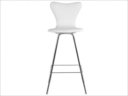 Banqueta Cromada com Assento revestida em courvin branco