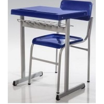 Mesa Cadeira Escolar em Polipropileno Azul Estrutura Cinza